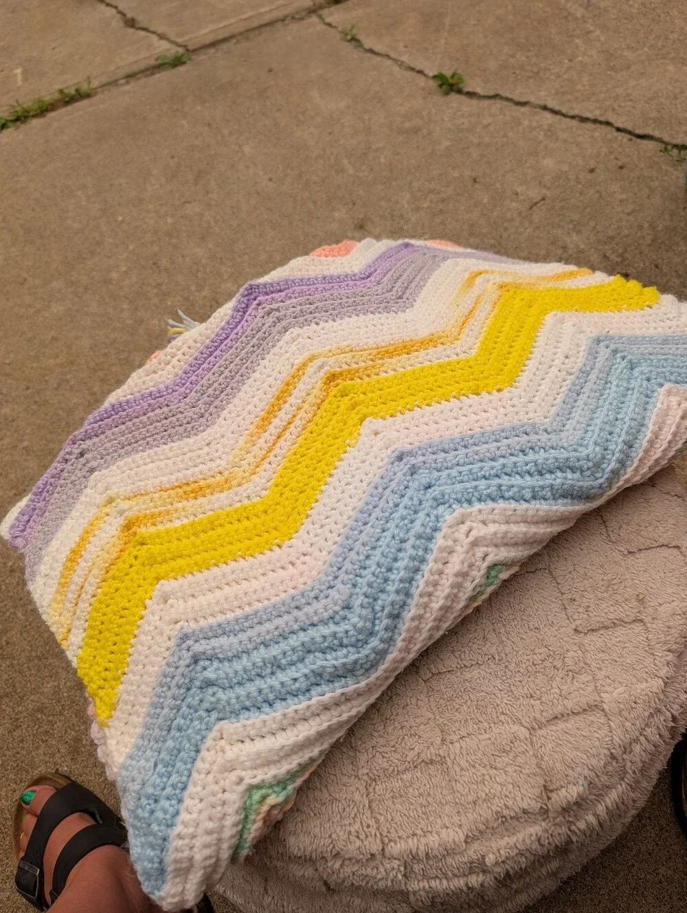 Handmade Chevron Crochet Baby Blanket - Pastel Yellow, Blue, Pink
